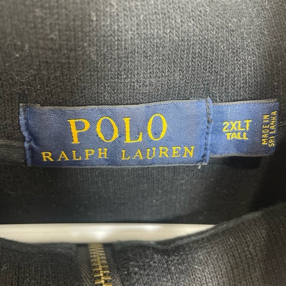 Polo Ralph Lauren Sweater Mens 2XLT Black Pullover Quarter Zip Blue Logo - Picture 3 of 8